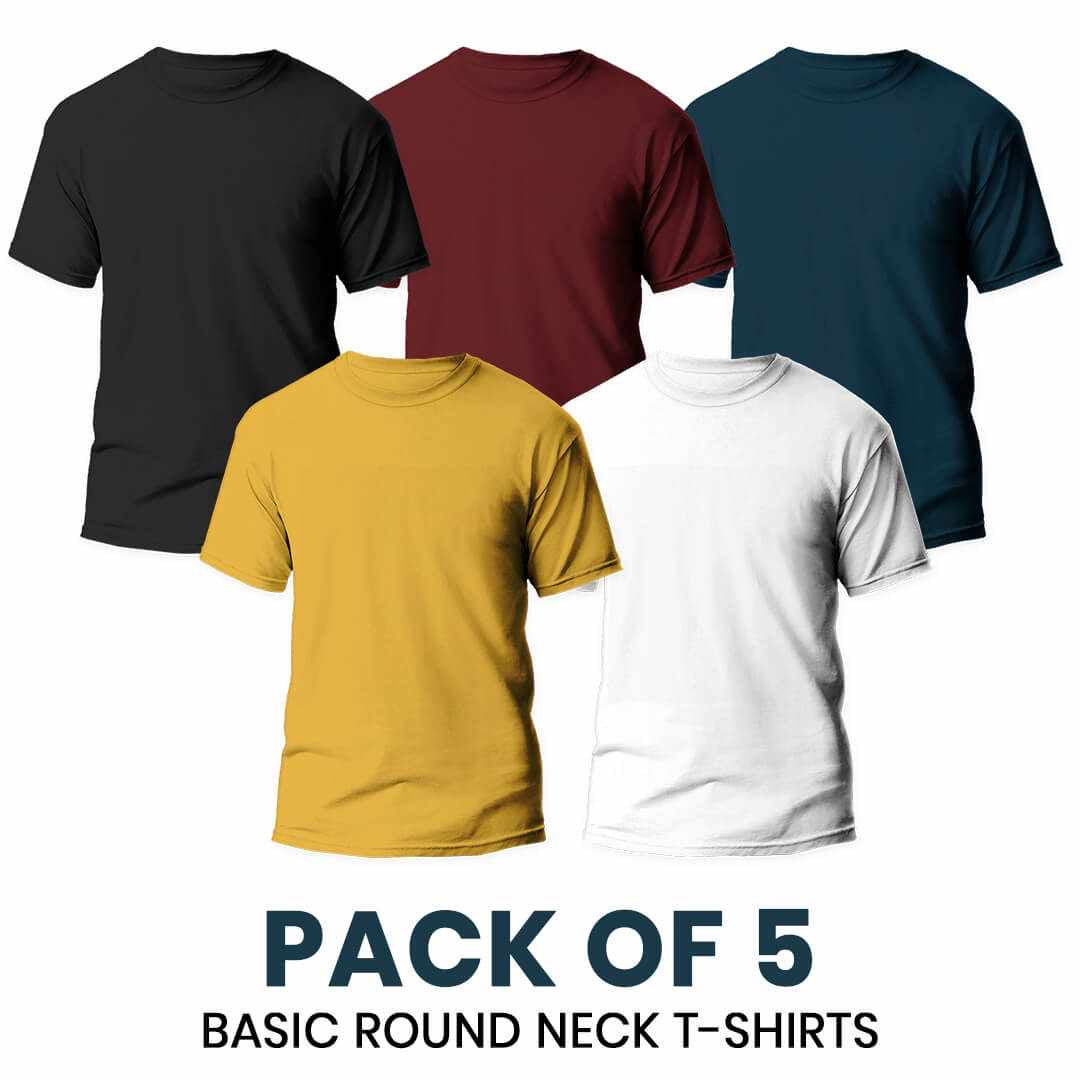 Pack Of 5 Basic Round Neck T-Shirts